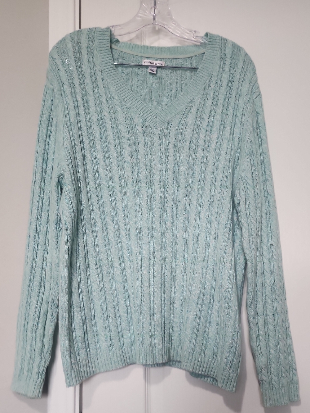 Croft & Barrow Women's Cable V-Neck Sweater in Seafoam